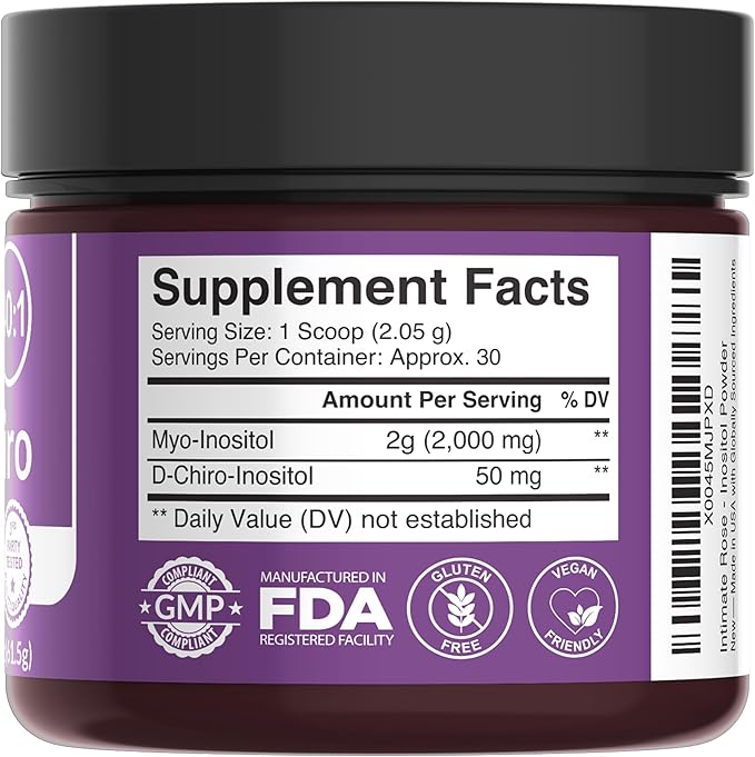 Intimate Rose Inositol Supplement for Women Powder - Myo-inositol & D-Chiro Inositol Powder - Hormonal Balance & Healthy Ovarian Function Support for Women - Ideal 40:1 Ratio - Made in USA