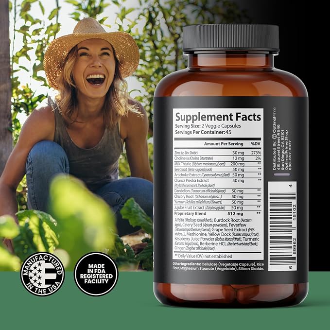 Optimal Prime Liver Cleanse Detox & Repair, Milk Thistle Supplement, Liver Detox, Liver Supplement, Liver Support, Dose for Your Liver, Artichoke Extract, Beetroot, Zinc, Choline - 90 Capsules