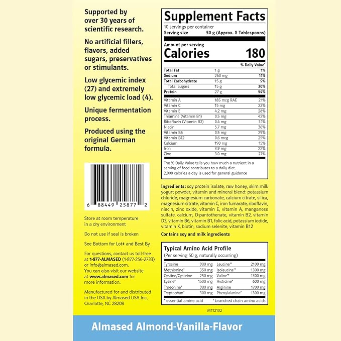 Almased Vanilla Meal Replacement Shake - Low-Glycemic High Plant Base Protein Powder- Nutritional Weight Health Support Supplement - Vanilla Flavor - 17.6 oz (1.1 Pound (3 Pack))