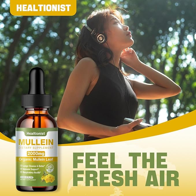 2 Pack Mullein Drops for Lungs - Leaf Extract Liquid - Powerful Mullein for Immune Support, Cleanse - Detox & Respiratory, Digestive System, Natural Herbal Supplement Tincture, Tea - 4 fl oz Vegan