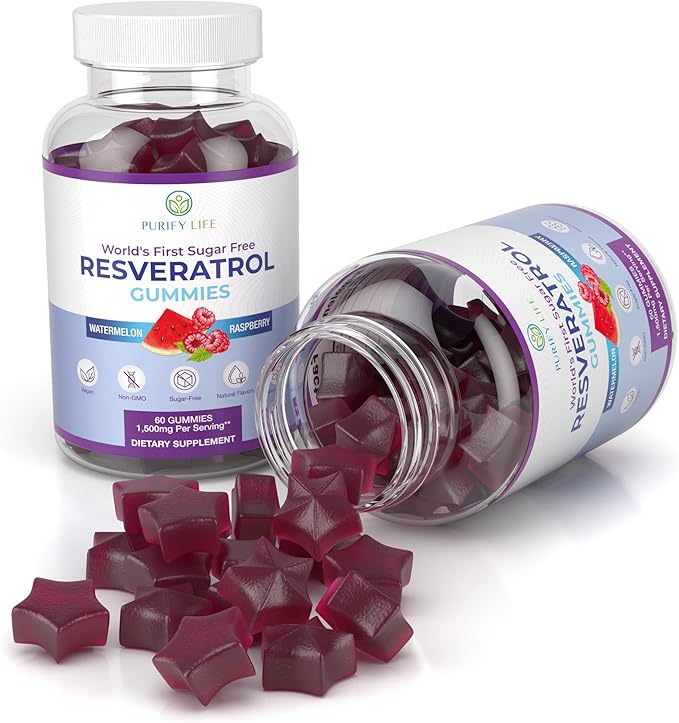 Purify Life Sugar-Free Resveratrol Gummies - Potent 1500mg Resveratrol Supplement to Support Digestive & Immune Health - Supplement for Antioxidant Support, Cell Regenerator & Repair