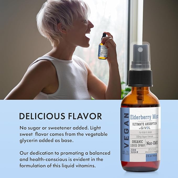 Organic Elderberry Mist-Sambucus Nigra (Extra Strength) Liquid Extract for Kids & Adults - Immune Boost - High Flavonoid Levels - Vegan Easy Absorption - - Non-GMO 120 Days Supply