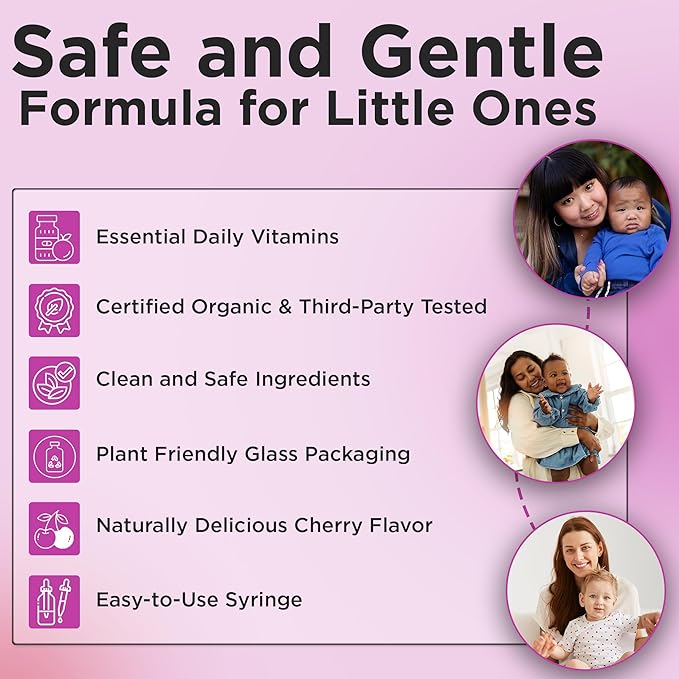 Wellements Organic Baby Multivitamin Drops (1 Fl Oz) - Cherry Flavor Liquid Multivitamins for Infants & Toddlers (2 Months+) - Toddler Vitamins for Immune Support*, Healthy Growth & Bone Development*