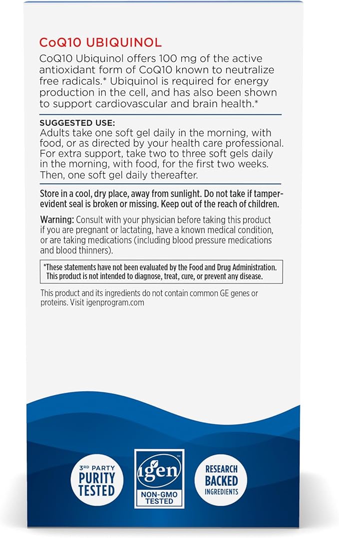 Nordic Naturals Nordic CoQ10 Ubiquinol - 60 Mini Soft Gels - 100 mg Coenzyme Q10 (CoQ10) Ubiquinol - Heart & Brain Health, Cellular Energy Production, Antioxidant Support - Non-GMO - 60 Servings