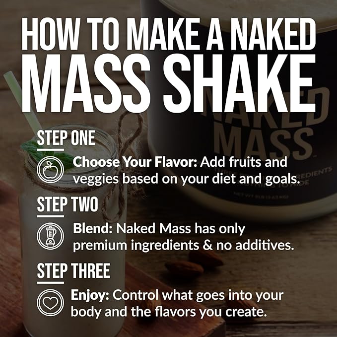 Naked Strawberry Mass - 1,500 Calories, 50G Protein, Nothing Artificial. Strawberry Weight Gainer Protein Powder - 8lb Bulk, GMO Free, Gluten Free & Soy Free