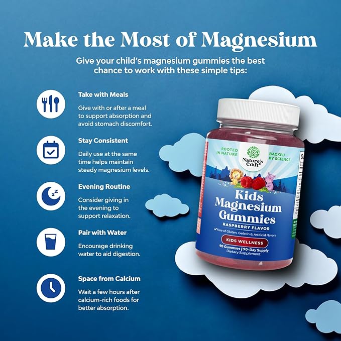 Kids Magnesium Gummies - Calm Relaxing Mg Citrate Supplement with Raspberry Flavor - Calm Magnesium Supplement for Nerve Health, Muscles & Healthy Heart Support - Mag Citrate Gummies, 90 Count Pack