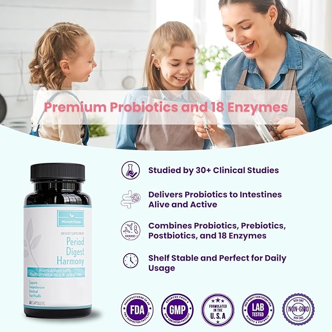 Digestive Probiotic, Prebiotic, Postbiotic & Enzyme for Women, Complete Gut & Whole Food Digestive Support Supplement, Shelf Stable Advanced Pre/Pro/Postbiotic, 60 Capsules