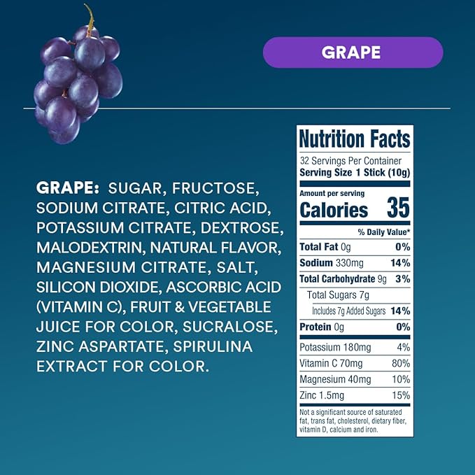 DripDrop Hydration - Grape - Electrolyte Drink Mix Single Serve Hydration Powder Packets | Non-GMO, Gluten Free, Vegan | 32 Sticks