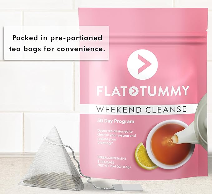 Flat Tummy Weekend Cleanse Tea - 30 Day Program - All Natural Colon Cleanse w/Senna and Dandelion Root, Provides Bloating Relief for Women - Detox Cleanse for Digestion Support and Gas Relief