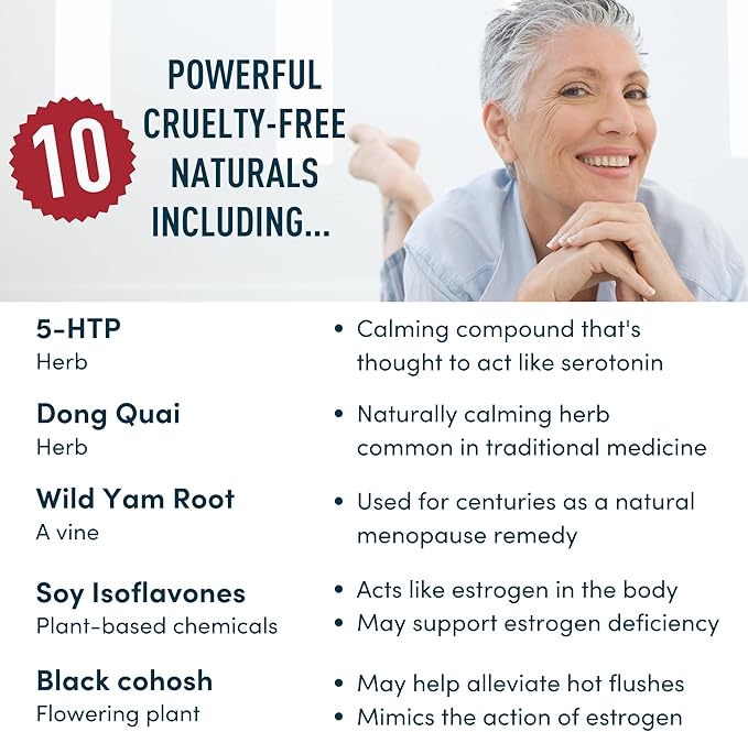 Menopause Supplements for Women - 5-HTP, Dong Quai, Black Cohosh for Menopause Hot Flashes, Night Sweats Relief Support - Womens Pre Meno Premenopausal Perimenopause Supplement - 90 Caps