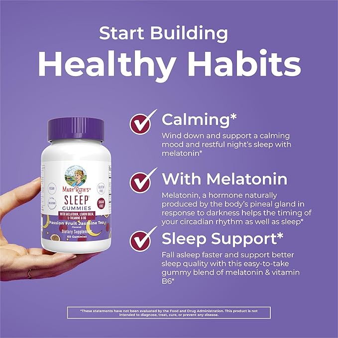 MaryRuth Organics Melatonin 5mg Sleep Gummy with L-Theanine | Lemon Balm | Vitamin B6 | Sugar-Free | Relaxation | Vegan | Non-GMO | Gluten Free | 60 Count