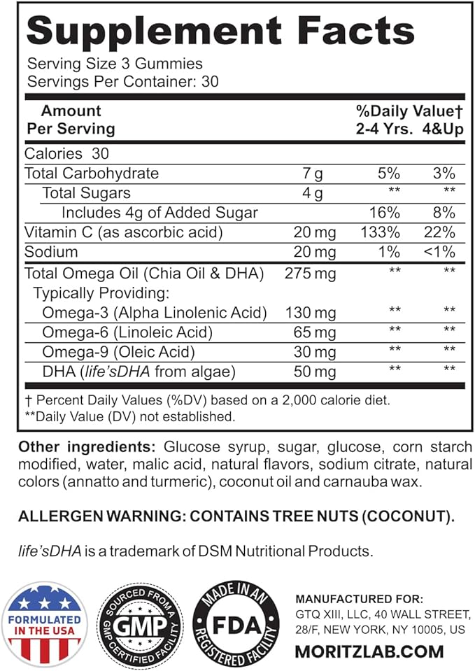 DR. MORITZ Vegan Omega 3 Gummies for Kids and Toddlers (90 Count), Omega 3 Kids Gummies for Brain and Heart Health, No Fish Oil and Gluten Free