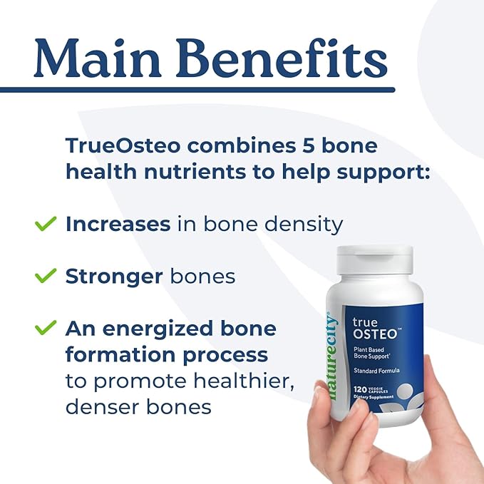 NatureCity True-Osteo Plant-Based Supplement for Bone Strength | AlgaeCal Calcium & Magnesium, Plant-Based Vitamin D3, Vitamin K2, Silicon| Gentle on Stomach (360 Capsules)