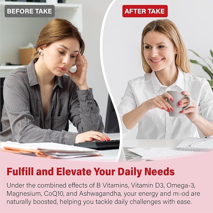 Methylated Multivitamin with B Complex for Women - Daily Vitamin B1, B2, B6, B12, Folate, C & Magnesium with Omega 3 - Supports for Energy Immune - Gluten-Free & Sugar-Free