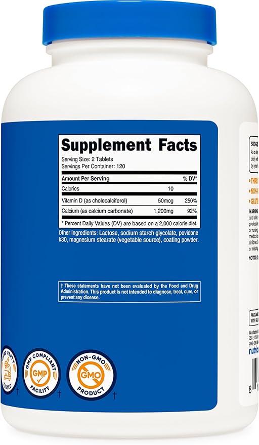 Nutricost Calcium with Vitamin D, 240 Tablets - Calcium (1200mg) Vitamin D (50mcg) Per Serving - Non-GMO, Gluten Free