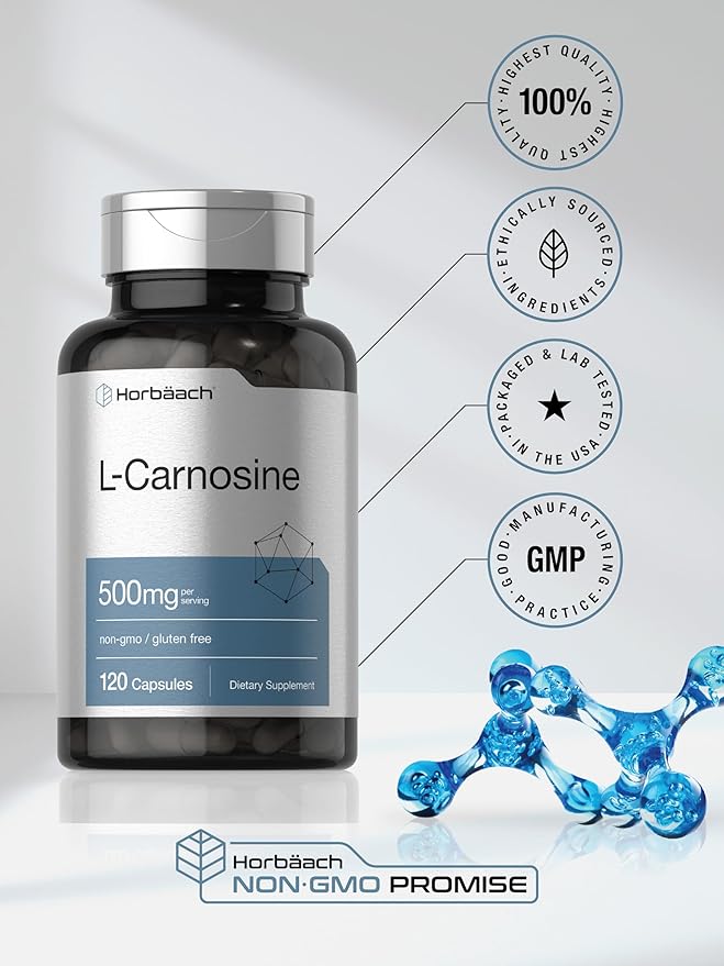 Horbäach L-Carnosine 500mg | 120 Capsule Supplement | Non-GMO & Gluten Free Powder Pills