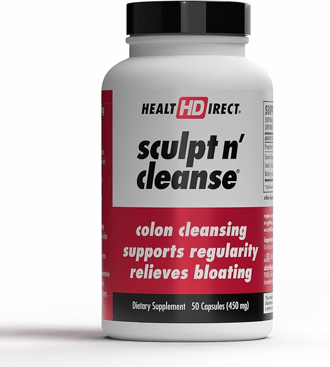 HEALTH DIRECT Sculpt n' Cleanse - Herbal Colon Cleanse for Digestive Health & Regularity - Natural Detox & Gut Flush Supplement - Weight Management Support - 50 Veggie Capsules