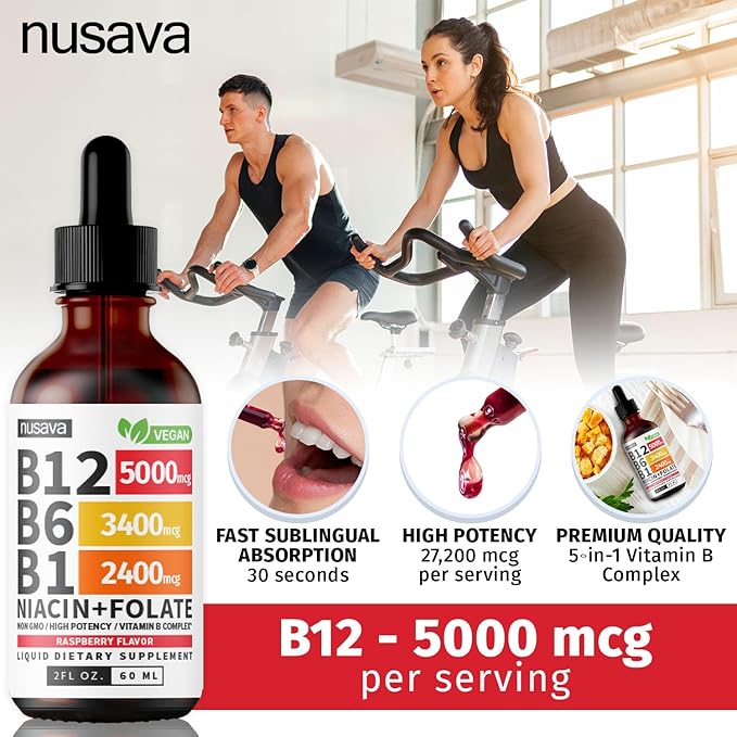 (2 Pack) Vitamin B12 and B6 Liquid Drops, B12 Sublingual Vitamin B Complex - B 12 Vitamin 5000mcg - B12 Methylcobalamin for Energy, Brain, and Heart Support with 27,200 mcg, Raspberry, 80 Servings