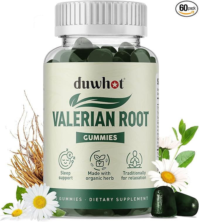 Valerian Root Gummy, Organic Valerian Root for Sleep & Stress Relief, Enhanced with Chamomile Flower for Adults, Kids-Friendly, Apple Flavor, 60 Counts