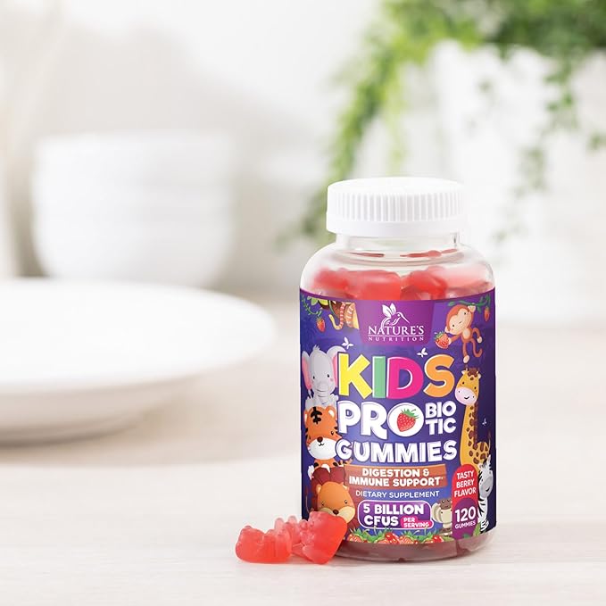Kids Probiotic Gummies - Chewable Daily Probiotics for Kids Ages 3+ - Natural Digestive Health & Immune Support Vitamin - Vegan, Gluten Soy & Dairy Free, Berry Flavored, Shelf Stable - 120 Gummies