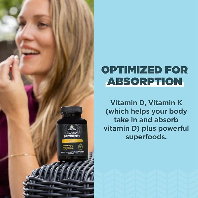 Vitamin D Supplement by Ancient Nutrition, 5,000 IU Vitamin D for Immune Support, Made from Bone Broth and Mushroom Extract, Supports Healthy Inflammation, Paleo and Keto Friendly, 60 Capsules