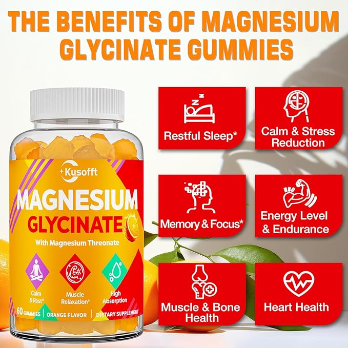 Magnesium Glycinate Gummies 1500mg - Sugar Free Magnesium Gummies for Women & Men, with L-Theanine, Ashwaganha, for Energy, Rest* & Muscle, Shelf Stable,60 Magnesium Gummies for Kids