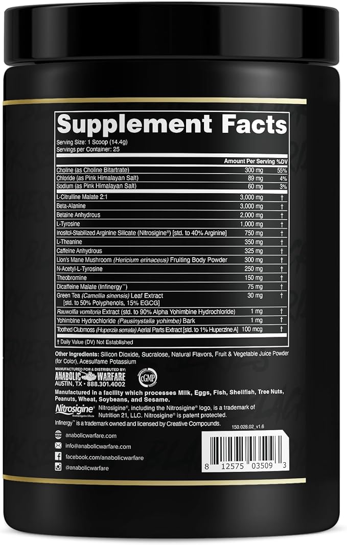 Anabolic Warfare Black Series Maniac, Pre-Workout Powder, Supports Nitric Oxide, Muscle Pumps, and Protein Synthesis* Guerilla Grape