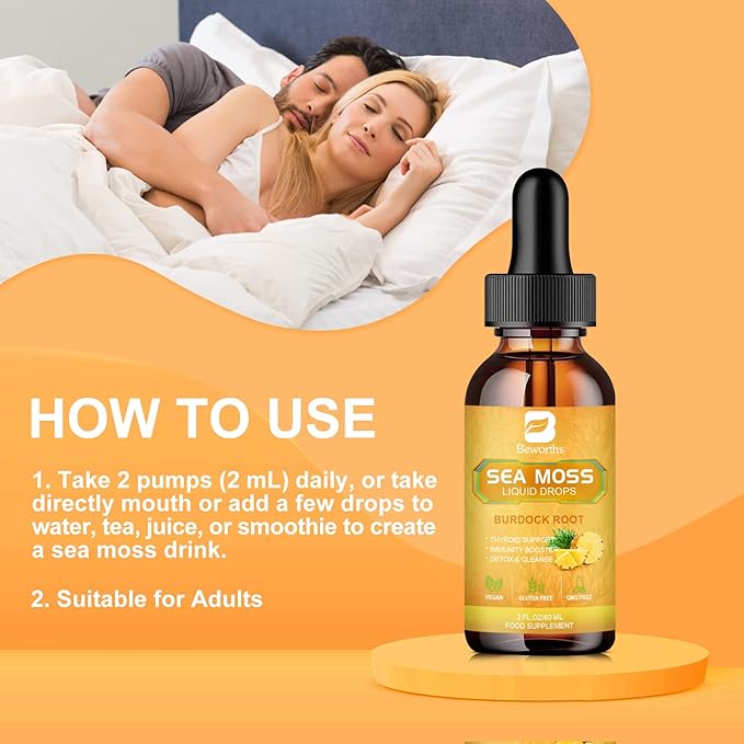 Sea Moss Liquid Drops - Organic Irish Sea Moss Gel with Spirulina, Bladderwrack, Burdock Root, Seamoss Gel Supplement for Immune, Joint, Detox Cleanse & Digestion Support - 2 Fl Oz, Vegan