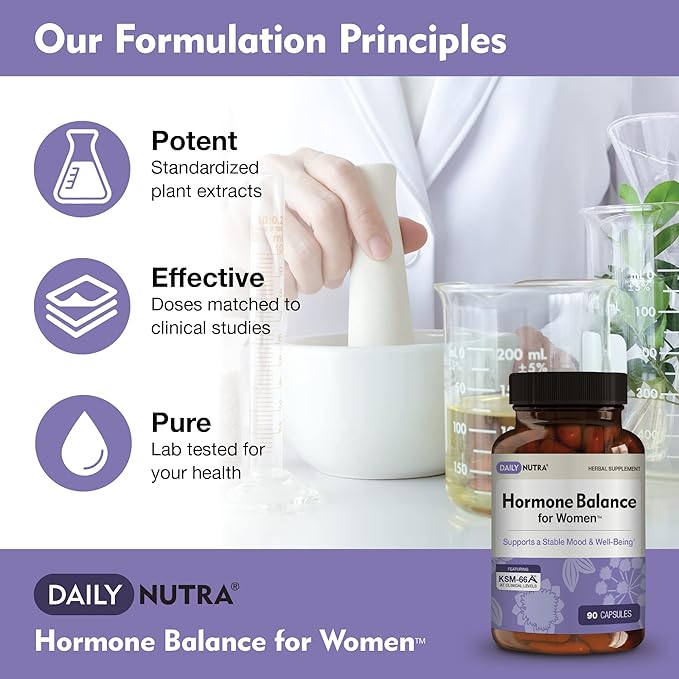 Hormone Balance for Women - Natural Mood Supplement - PMS Relief and Menopause Support | Featuring Clinically Studied KSM-66 Ashwagandha (90 Capsules)