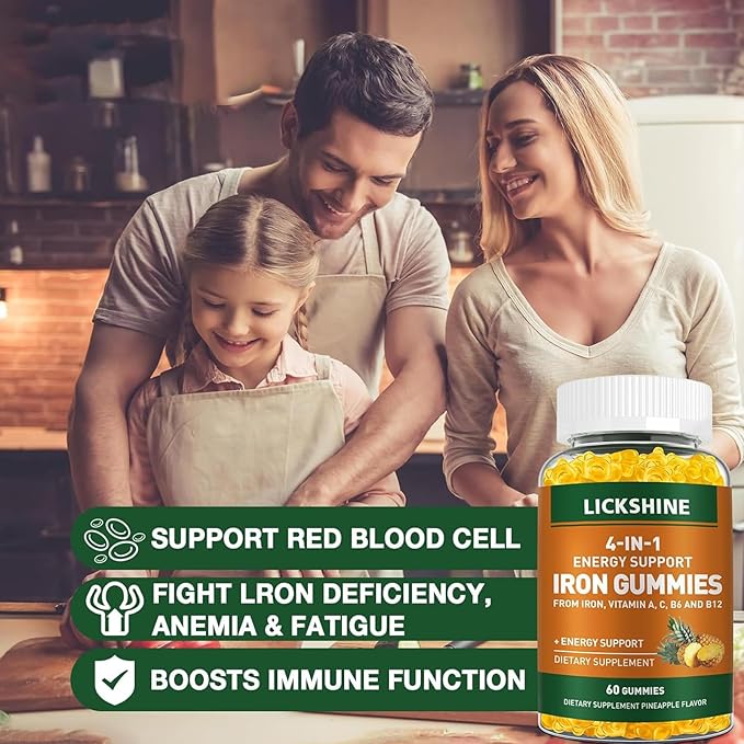 2 Pack Vegan 100MG Iron Supplement Gummies for Women & Men - with Vitamin C, A, B for Adults & Kids - Energy Support for Iron Deficiency, Anemia - Peach Flavor (120 Ct)