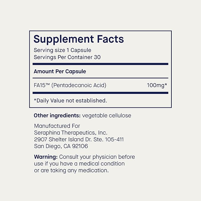 Fatty15 Pure C15:0 Pentadecanoic Acid Supplement - 3X Cellular Benefits of Omega-3 - Longevity Supplement - Supports Gut, Liver, & Cholesterol Health - Vegan-Friendly Capsule 90 Count