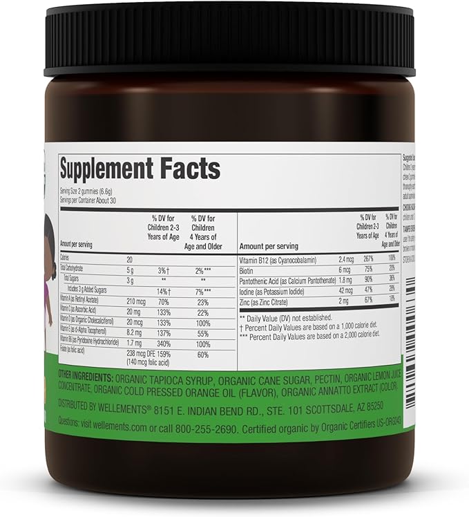 Wellements Organic Children's Multivitamin Gummies | Essential Kids Vitamins for Healthy Growth & Development* | Vitamin A, B, C, D, E + Zinc, No Artificial Colors | 3 Years +, 60 Ct