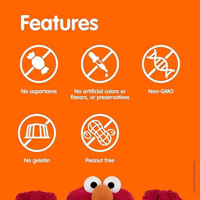 Sesame Street Vitamin D3 Gummies for Kids 2+, 600 IU of Vitamin D per Gummy, 6 Month Supply, Free of Gluten, Dairy, Peanut & Gelatin, Immune, Bone and Teeth Support, Non-GMO, 180 Vegetarian Gummies