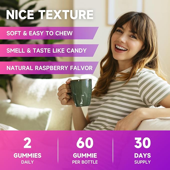 2 Pack L-Lysine 1000mg Gummies, Lysine Supplement for Adults & Kids, Essential Amino Acid for Lips & Oral Health, Boost Immune & Collagen & Calcium, Sugar-Free, Raspberry Flavor, 120 Count