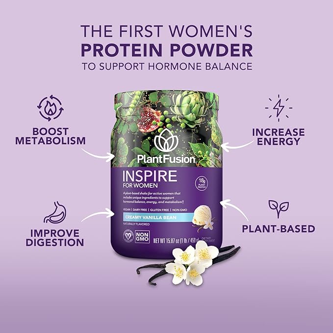 PlantFusion Inspire Plant Protein Powder for Women - Low Carb Protein Powder for Lean Muscle Support - Keto, Gluten Free, Soy Free, Non-Dairy, No Sugar, Non-GMO - Rich Chocolate 1 lb