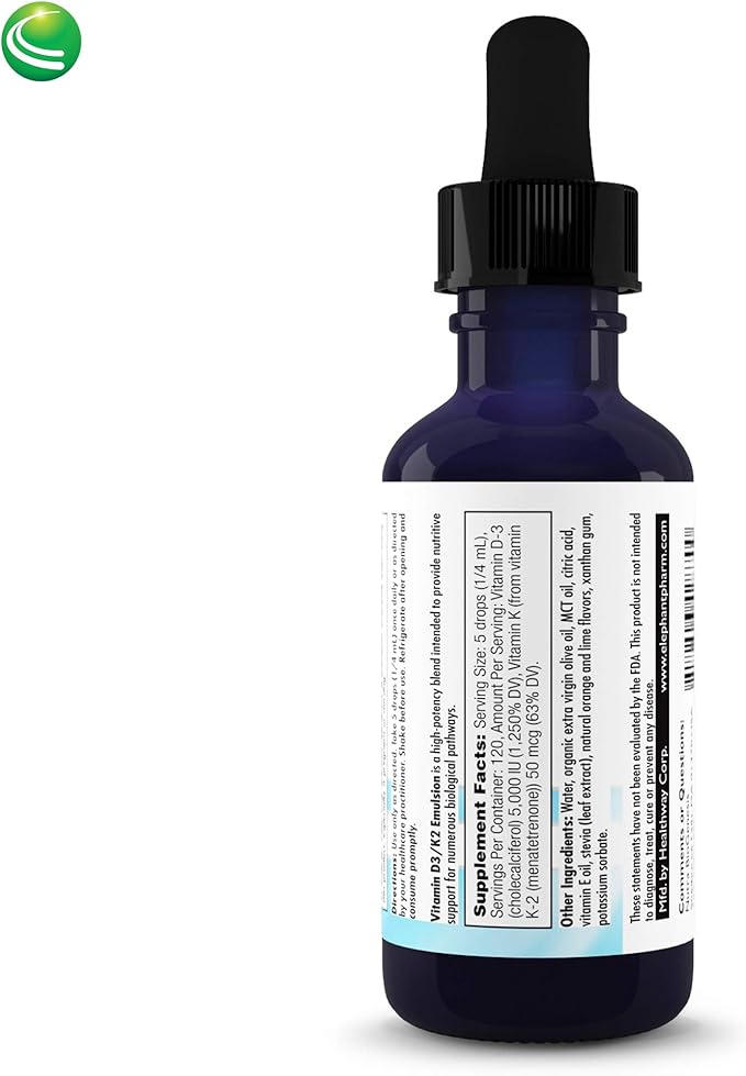 Nutra Biogenesis Vitamin D3/K2 Emulsion - Liquid Vitamin D Drops with MCT Oil, D3 K2 Supplement for Adults and Kids, Sublingual Oil Dropper for Women and Men - 1 Fl Oz Bottle (30 ml)
