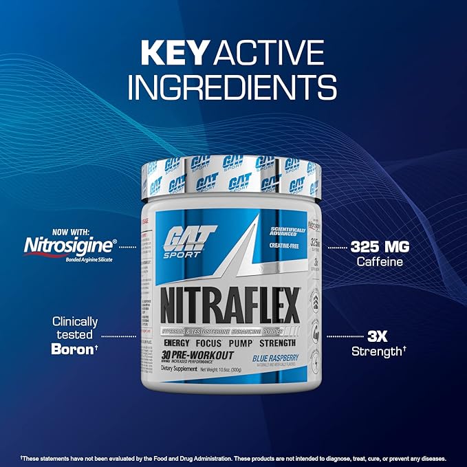 GAT SPORT Nitraflex Advanced Pre-Workout Powder, Increases Blood Flow, Boosts Strength and Energy, Improves Exercise Performance (Black Cherry, 30 Servings)