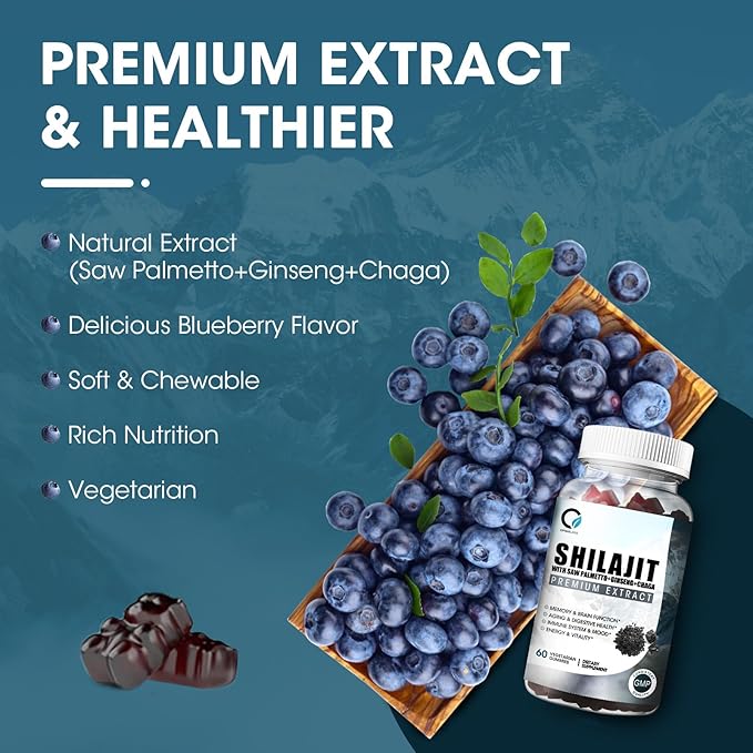 Himalayan Shilajit Gummies with 85+ Trace Minerals & Fulvic Acid for Energy, Immune, Cognitive Support High Potency Pure Natural Shilajit Supplement for Men & Women 60 Gummies (2 Packs)