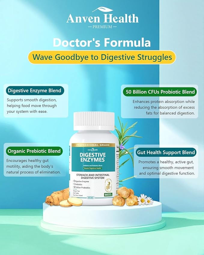 Digestive Enzymes with Probiotics Prebiotics for Women Men - Multi Enzyme for Bloating Relief, Gas, Constipation, Digestive & Gut Health, Vegan & Non-GMO | 90 Capsules
