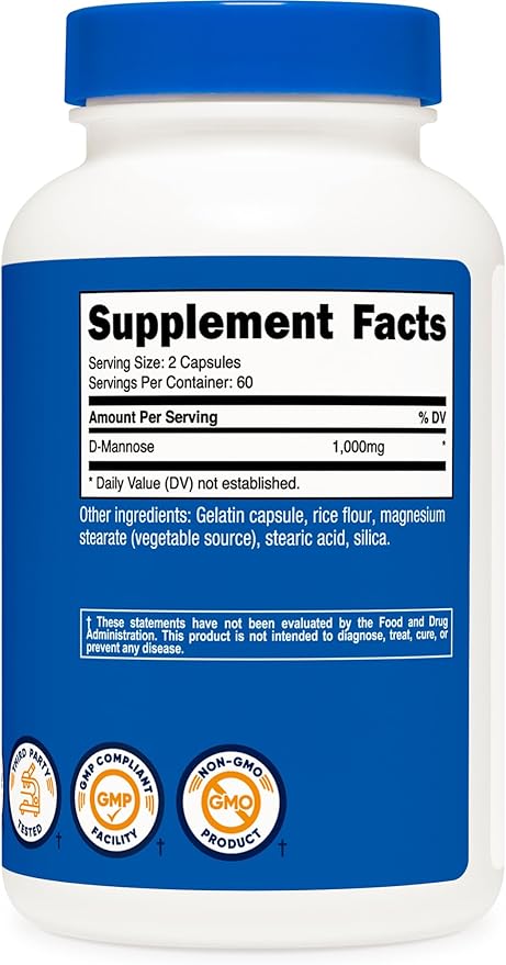 Nutricost D-Mannose 1000mg Per Serving, 120 Capsules - 500mg Per Capsule, Urinary Tract Health, Non-GMO and Gluten Free