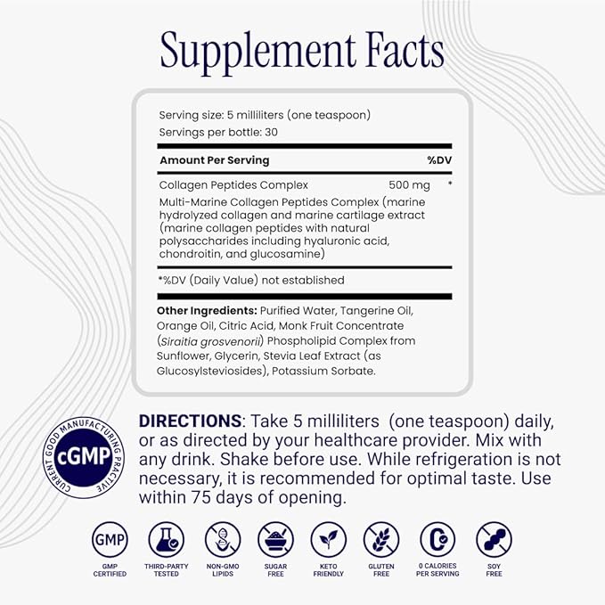 Liposomal Collagen Peptides - High-Absorption Liquid Collagen Supplement - Supports Skin Elasticity, Joint Health, and Overall Vitality for Healthy Aging, 5 fl oz