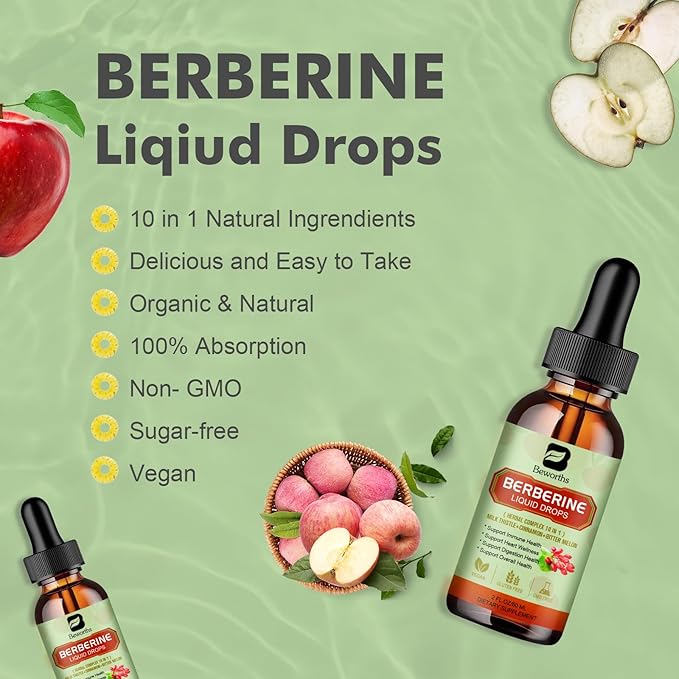 Berberine HCL Supplement with Ceylon Cinnamon - Berberine Liquid Drops with Turmeric, Ceylon Cinnamon, Bitter Melon, Milk Thistle, Berberine Veggie Supplement for Digestion System Support