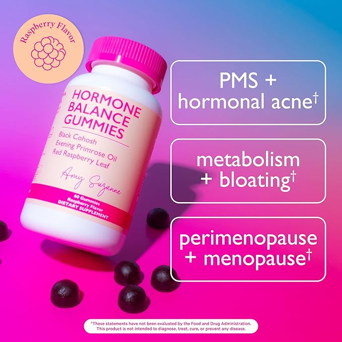 Hormone Balance Gummies for Women - Hormone Harmony for Mood, Energy, Bloating - Hormonal PMS, Perimenopause & Menopause Support - Red Raspberry Leaf & Black Cohosh - 60 Gummy Supplements