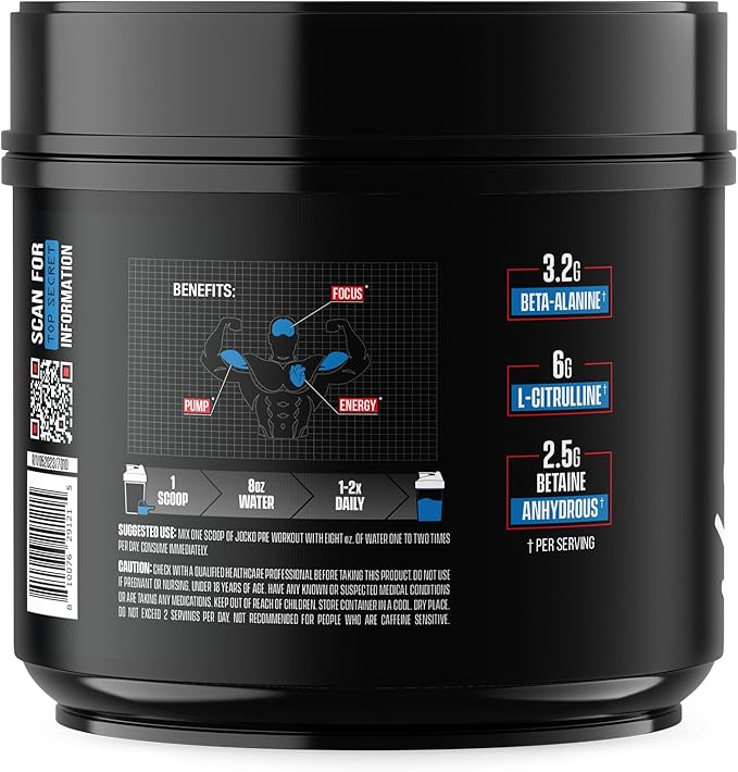 Jocko Fuel Ultimate Pre Workout Powder - Pre-Workout Energy Powder Drink for Men & Women - High Stim Sugar-Free Nootropic Blend to Support Muscle Pump, Energy, & Recovery 200mg Caffeine Nitro Pop