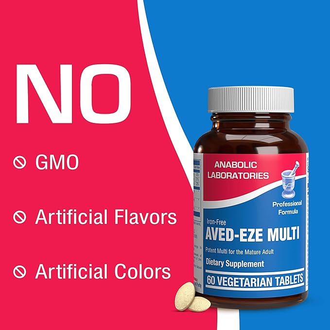Iron Free Daily Multivitamin for Men and Women with Digestive Blend, 60 Tablets - AVED Eze Daily Multi Vitamin and Minerals Health Supplement - Vitamins A, C, D, E, Vitamin B Complex,