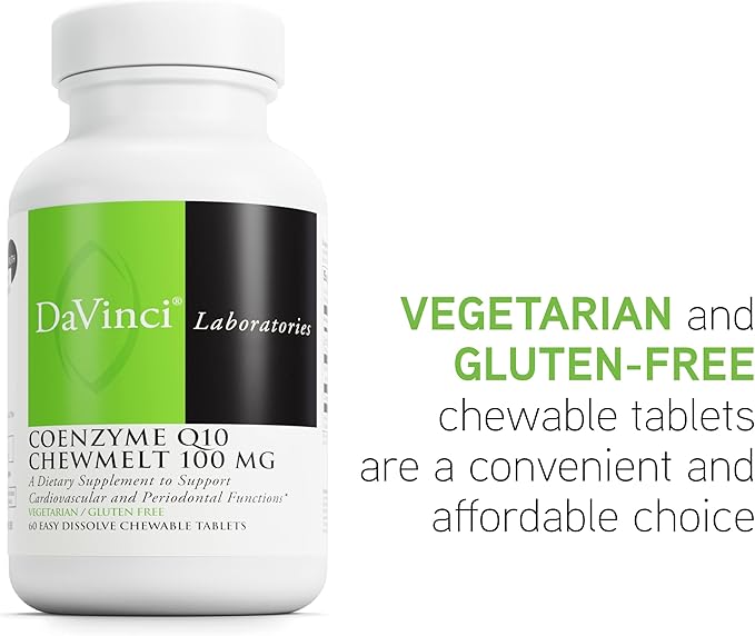 DAVINCI Labs Coenzyme Q10 Chewmelt 100mg - Supports Liver, Brain, Heart Health & More with Vitamin E & CoQ10* - 60 Chewable Tablets