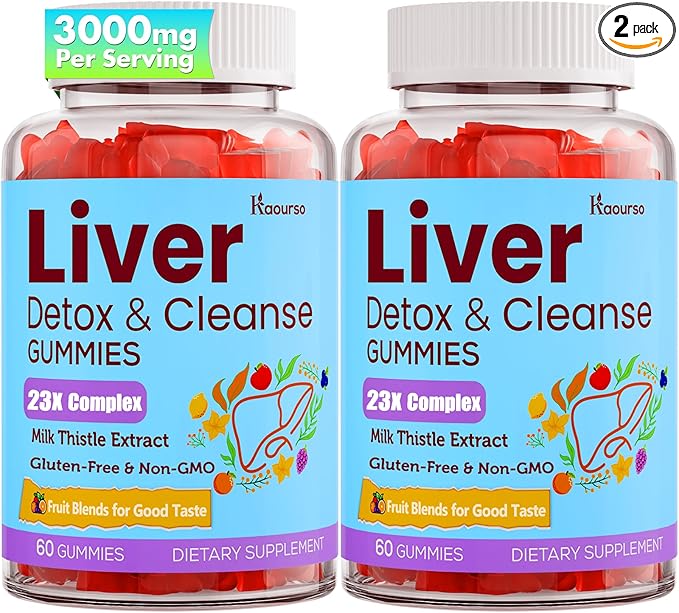 3000mg Liver Cleanse Detox & Repair Gummies | Milk Thistle 2000mg with Turmeric Dandelion Root & Artichoke for Liver Detox, Liver Support & Renew, Antioxidant, Gut, Skin - Fruit Flavor, 120 Gummies