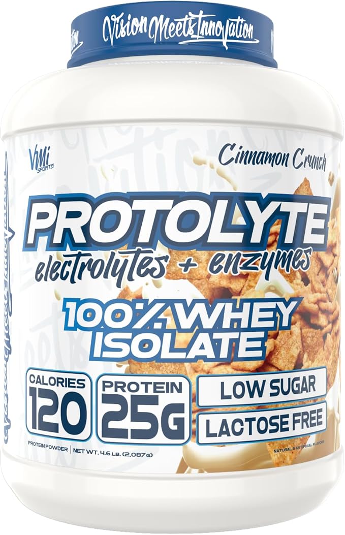 VMI Sports | ProtoLyte Whey Isolate Protein Powder | Low Calorie Whey Protein Powder for Weight Loss | Protein Powder for Muscle Gain | Digestive Enzymes | Non-GMO (Cinnamon Crunch, 4.6 Pound)