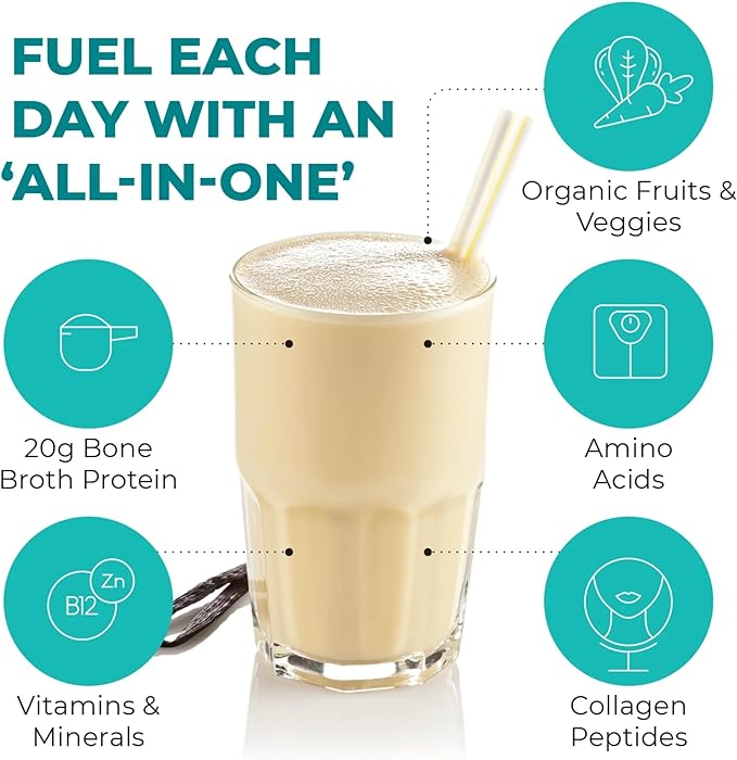 Reignite Wellness Vanilla Paleo-Inspired All-in-One Shake - Bone Broth Protein Powder - Healthy Shake Supports Lasting Energy with 20g of Protein (30 Servings, 2.3 lbs) - by JJ Virgin