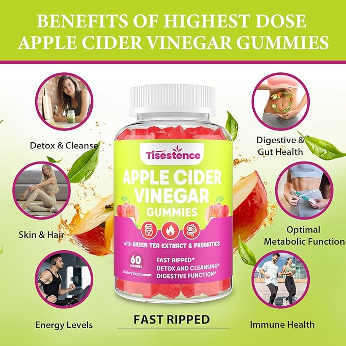 Mother Apple Cider Vinegar Gummies, Keto ACV Gummies 2000MG - Cleanse & Detox, Max Strength ACV Gummies with Green Tea, Raspberry, B12 and Probiotics for Metabolism & Digestive Health -Packs of 3